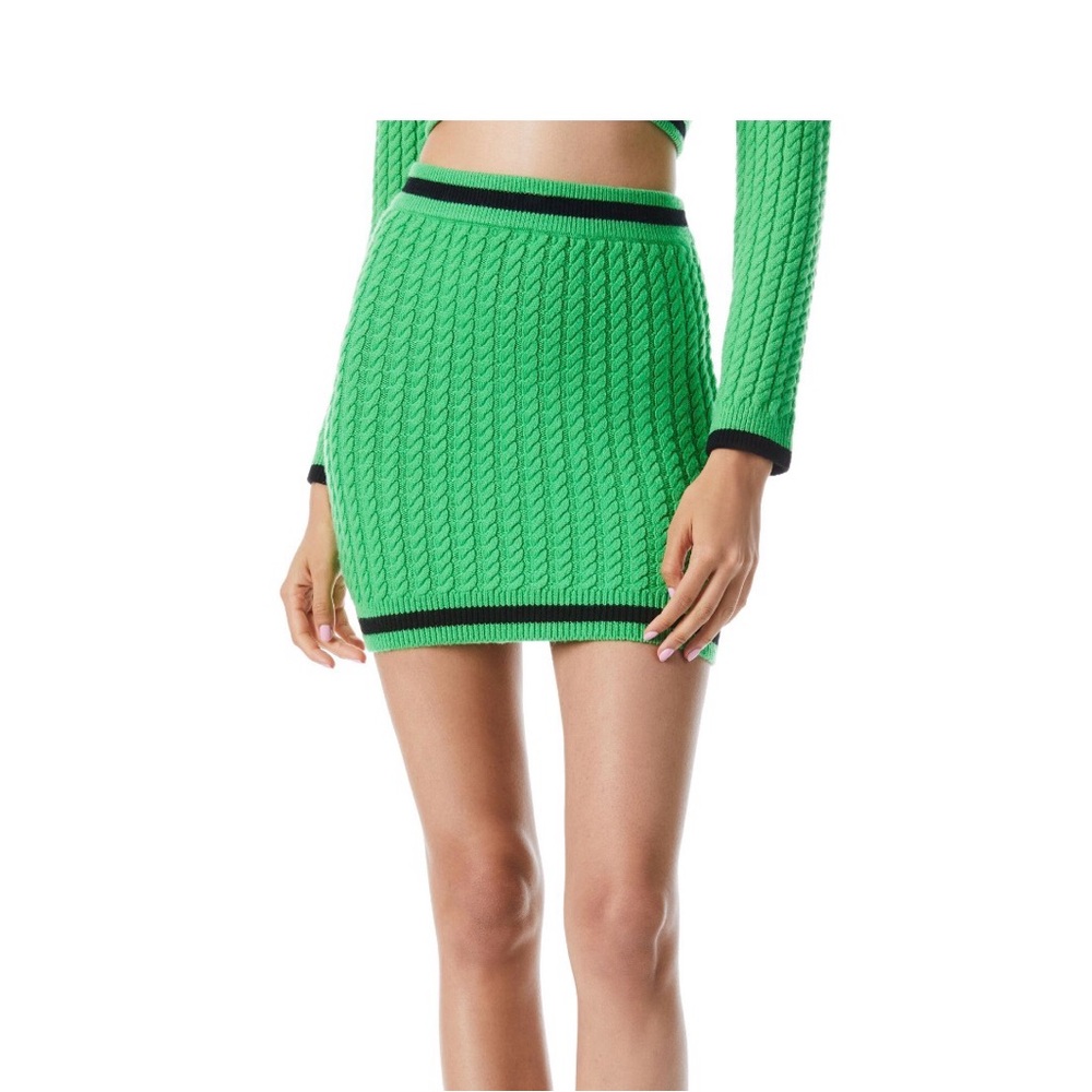 ALICE + OLIVIA Green Cable Knit Mini Skirt